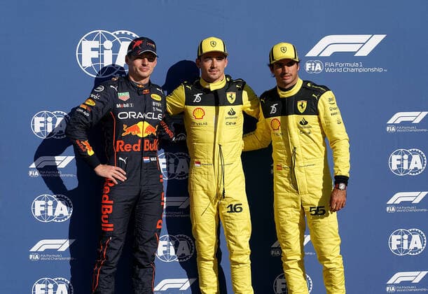 FORMULA 1 PIRELLI GRAN PREMIO D ITALIA 2022 10.09.2022, Autodromo Nazionale di Monza, Monza, FORMULA 1 PIRELLI GRAN PREMIO D ITALIA 2022 ,im Bild Poleposition für Charles Leclerc (MCO), Scuderia Ferrari, 2.Startplatz für Max Verstappen (NEL), Oracle Red Bull Racing, 3.Startplatz für Carlos Sainz Jr. (ESP), Scuderia Ferrari.