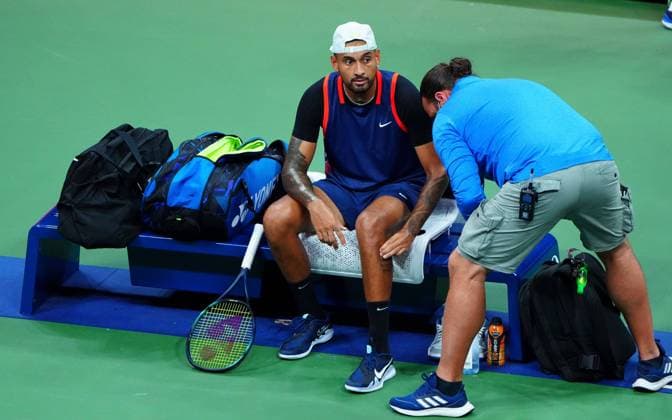 Mandatory Credit: Photo by Javier Garcia Shutterstock (13368062cp) Nick Kyrgios gets treatment on a knee problem during his quarter final US Open Championships 2022, Day Nine, USTA National Tennis Center, Flushing Meadows, New York, USA - 06 Sep 2022 US Open Championships 2022, Day Nine, USTA National Tennis Center, Flushing Meadows, New York, USA - 06 Sep 2022 Copyright: xJavierxGarcia Shutterstockx 13368062cp