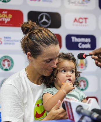 September 13, 2022, Chennai, Tamil Nadu, India: Chennai Open WTA, Tennis Damen 250 :.Ankita RAINA (IND) Vs Tatjana MARIA (GBR) Maria with her children during the press conference, PK, Pressekonferenz ..MARIA defeated Raina by 6-0 6-1 Chennai India - ZUMAs280 20220913_zsp_s280_026 Copyright: xSeshadrixSukumarx