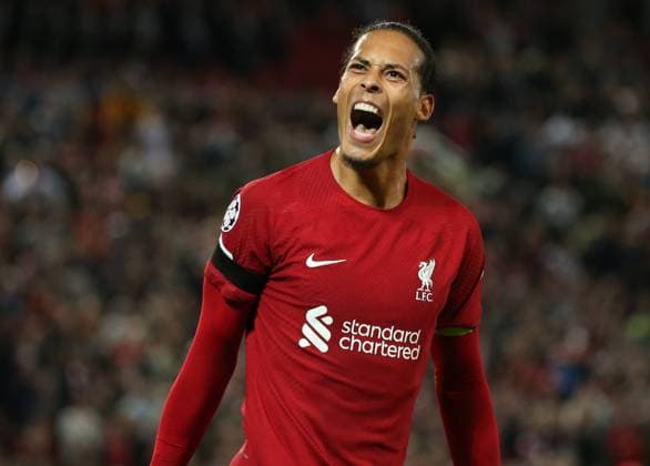 Liverpool, England, 13th September 2022. Virgil van Dijk of Liverpool celebrates the win during the UEFA Champions League match at Anfield, Liverpool. Picture credit should read: Cameron Smith Sportimage EDITORIAL USE ONLY. No use with unauthorised audio, video, data, fixture lists, club league logos or live services. Online in-match use limited to 120 images, no video emulation. No use in betting, games or single club league player publications. SPI-1873-0038