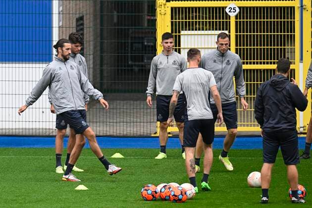 LEUVEN, BELGIUM - SEPTEMBER 14 : Burgess Christian defender of Union St-Gilloise during a practice session prior of the UEFA Europa League match between Union St-Gilloise and Malmö FF at the King Power Stadium at den Dreef on September 14, 2022 in Leuven, Belgium, 14 09 2022 ( Union ST-Gilloise practice session. PhotoNews Panoramic 