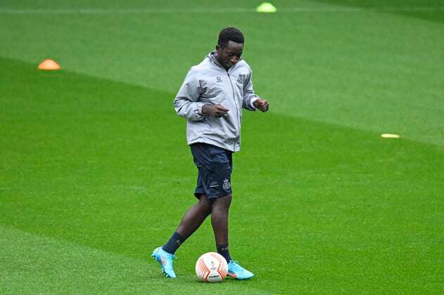 LEUVEN, BELGIUM - SEPTEMBER 14 : Amani Lazare midfielder of Union St-Gilloise pictured during a practice session prior of the UEFA Europa League match between Union St-Gilloise and Malmö FF at the King Power Stadium at den Dreef on September 14, 2022 in Leuven, Belgium, 14 09 2022 ( Union ST-Gilloise practice session. PhotoNews Panoramic 