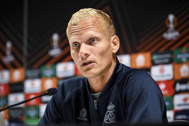 LEUVEN, BELGIUM - SEPTEMBER 14 : Geraerts Karel head coach of Union St-Gilloise pictured during a press conference, PK, Pressekonferenz prior to the UEFA Europa League match between Union St-Gilloise and Malmö FF at the King Power Stadium at den Dreef on September 14, 2022 in Leuven, Belgium, 14 09 2022 ( Union ST-Gilloise press conference. PhotoNews Panoramic 