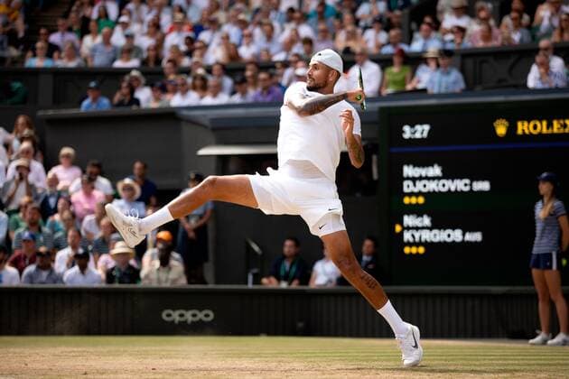Mandatory Credit: Photo by Ella Ling Shutterstock (13018059cd) Nick Kyrgios during the Men s Singles Final Wimbledon Tennis Championships, Day 14, The All England Lawn Tennis and Croquet Club, London, UK - 10 Jul 2022 Wimbledon Tennis Championships, Day 14, The All England Lawn Tennis and Croquet Club, London, UK - 10 Jul 2022  Copyright: xEllaxLing Shutterstockx 13018059cd