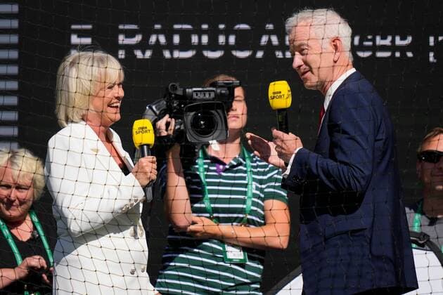 Mandatory Credit: Photo by Dave Shopland Shutterstock (13002015ay) Sue Barker and John McEnroe working for BBC Wimbledon Tennis Championships, Day 1, The All England Lawn Tennis and Croquet Club, London, UK - 27 Jun 2022 Wimbledon Tennis Championships, Day 1, The All England Lawn Tennis and Croquet Club, London, UK - 27 Jun 2022  Copyright: xDavexShopland Shutterstockx 13002015ay