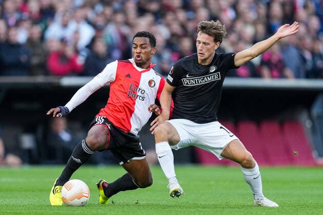 UEFA Europa League: Feyenoord v SK Sturm Graz Rotterdam - Quinten Timber of Feyenoord, William Boving of Strum Graz during the match between Feyenoord v SK Sturm Graz at Stadion Feijenoord De Kuip on 15 September 2022 in Rotterdam, Netherlands. Copyright: xYannickxVerhoevenx