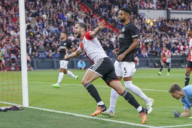 ROTTERDAM, 15-09-2022, Stadium Feijenoord, De Kuip, UEFA Europa League, Feyenoord - Sturm Graz, season 2022 2023, Feyenoord defender David Hancko celebrate the goal 2-0 Feyenoord - Sturm Graz  x18341038x Copyright: