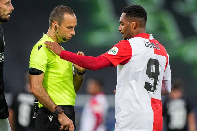 UEFA Europa League: Feyenoord v SK Sturm Graz Rotterdam - Referee Jerome Brisard, Danilo Pereira da Silva of Feyenoord during the match between Feyenoord v SK Sturm Graz at Stadion Feijenoord De Kuip on 15 September 2022 in Rotterdam, Netherlands. Copyright: xTomxBodex