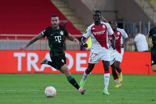Fußball, EL, AS Monaco - Ferencvaros Budapest Krepin Diatta (AS Monaco) - Endre Botka (Ferencvaros TC) FOOTBALL : AS Monaco vs Ferencvaros TC - Ligue Europa - Phase de groupe - Monaco - 15 09 2022 NorbertScanella Panoramic 