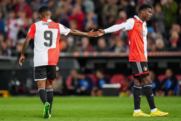 UEFA Europa League: Feyenoord v SK Sturm Graz Rotterdam - Danilo Pereira da Silva of Feyenoord, Javairo Dilrosun of Feyenoord during the match between Feyenoord v SK Sturm Graz at Stadion Feijenoord De Kuip on 15 September 2022 in Rotterdam, Netherlands. Copyright: xYannickxVerhoevenx