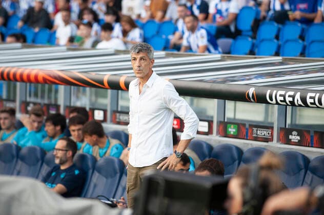Fußball, EL, Real Sociedad San Sebastian - Omonia Nikosia Partido de la UEFA Europa League 2022-23 entre la Real Sociedad de Futbol y el AC Omonia Nicosia, jugado en el Reale Arena. En la imagen, Imanol Alguacil (Real Sociedad). UEFA Europa League 2022-23 match between Real Sociedad and Omonia Nicosia, played at Reale Arena stadium. In this picture, Imanol Alguacil (Real Sociedad coach). JOSUNExMTZ.xDExALBENIZ 