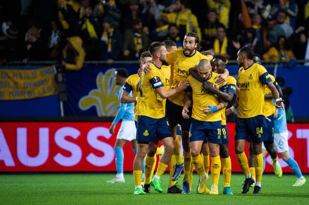 Fußball, EL, Royale Union Saint-Gilloise - Malmö FF 220915 Players of of Royale Union Saint-Gilloise celebrate after 1-1 during the UEFA Europa League match between Royale Union Saint-Gilloise and Malmö FF on September 15, 2022 in Leuven. Photo: Christian Örnberg BILDBYRAN COP 166 CO0231 fotboll football soccer fotball uefa europa league royale union saint-gilloise malmö ff bbeng jubel Copyright: CHRISTIANxÖRNBERG BB220915CO028