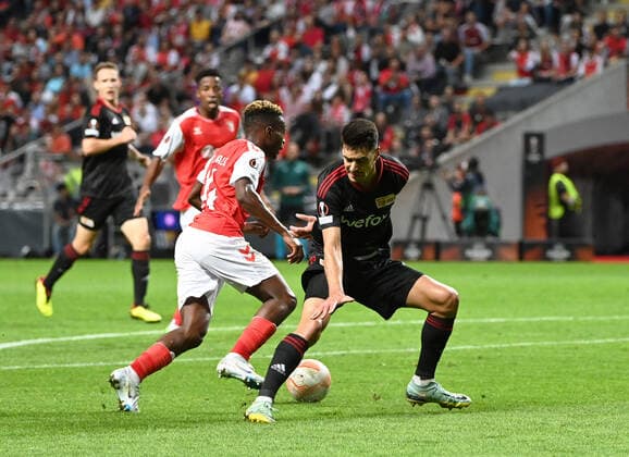 Fussball, Herren, Saison 2022 2023, Europa League, Sporting Braga - 1. FC Union Berlin (Gruppenphase, Gruppe D, 2. Spieltag), v. l. Alvaro Djalo (SC Braga), Diogo Leite (1. FC Union Berlin), 15.09. 2022, Copyright: xMatthiasxKochx