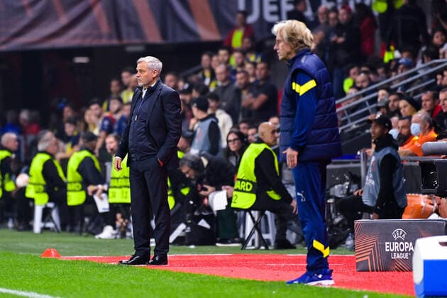 Fußball, EL, Stade Rennes - Fenerbahce IStanbul Jorge Jesus ( entraineur Fenerbahce ) - Bruno GENESIO ( entraineur Rennes ) - FOOTBALL : Rennes vs Fenerbahce - Ligue Europa - Rennes - 15 09 2022 FedericoPestellini Panoramic 
