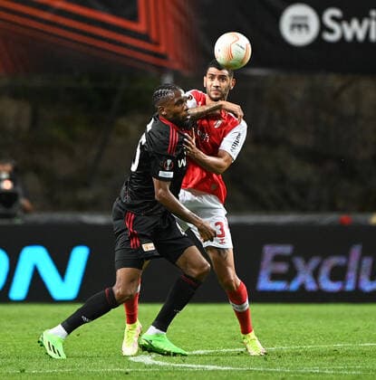 Fussball, Herren, Saison 2022 2023, Europa League, Sporting Braga - 1. FC Union Berlin (Gruppenphase, Gruppe D, 2. Spieltag), v. l. Jordan Siebatcheu (Pefok, 1. FC Union Berlin), Vitor Tormena (SC Braga), 15.09. 2022, Copyright: xMatthiasxKochx