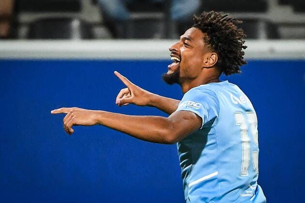 Fußball, EL, Royale Union Saint-Gilloise - Malmö FF September 15, 2022, Louvain, France, Belgium: Joseph CEESAY of Malmo celebrates his goal during the UEFA Europa League group D match between Royale Union Saint-Gilloise and Malmo FF at The King Power At Den Dreef Stadium on September 15, 2022 in Louvain, Belgium. Louvain Belgium - ZUMAm308 20220915_zsp_m308_001 Copyright: xMatthieuxMirvillex