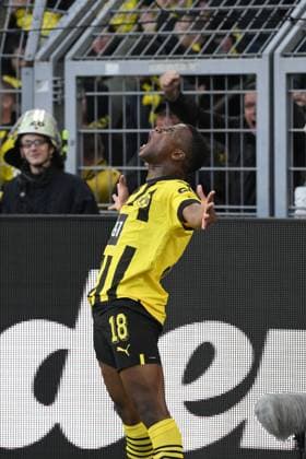 Jubel Youssoufa Moukoko (Borussia Dortmund) 17.09.2022, Fussball GER, Saison 2022 2023, 1. Bundesliga, 7. Spieltag, Borussia Dortmund - FC Schalke 04 Dortmund Signal Iduna Park Nordrhein Westfalen Deutschland