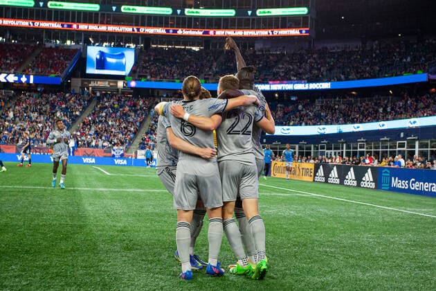 Sep 17, 2022; Foxborough, Massachusetts, USA; played from CF Montreal celebrate a goal against the New England Revolution at Gillette Stadium. Cal Media USA - ZUMAc04_ 20220917_zaf_c04_540 Copyright: xBurtxGranofskyx