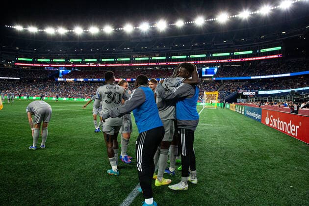 Sep 17, 2022; Foxborough, Massachusetts, USA; played from CF Montreal celebrate a goal against the New England Revolution at Gillette Stadium. Cal Media USA - ZUMAc04_ 20220917_zaf_c04_541 Copyright: xBurtxGranofskyx