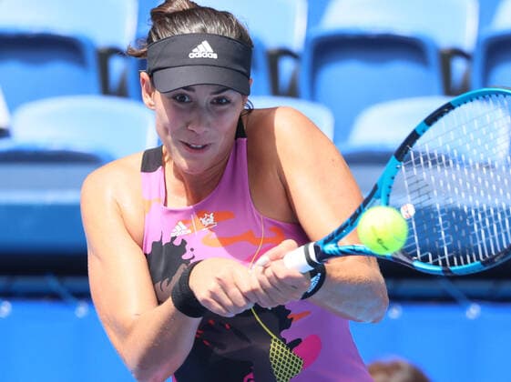 September 21, 2022, Tokyo, Japan - Former world s top ranker Gabrine Muguruza of Spain returns the ball against Despina Papamichail of Greece at the singles second round match at the Toray Pan Pacific Open tennis tournament at the Ariake Coliseum in Tokyo on Wednesday, September 21, 2022. Third seeded Muguruza defeated Papamichail 6-4, 6-2. Noxthirdxpartyxsales  (199128249)