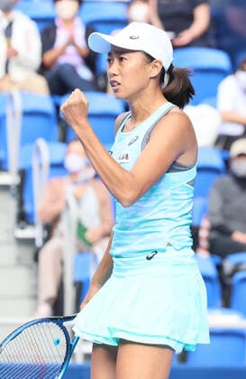 September 21, 2022, Tokyo, Japan - Zhang Shuai of China clinches her fist as she defeated France s Caroline Garcia at the singles second round match at the Toray Pan Pacific Open tennis tournament at the Ariake Coliseum in Tokyo on Wednesday, September 21, 2022. Noxthirdxpartyxsales  (199133727)