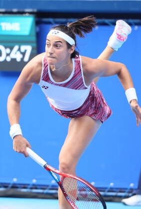 September 21, 2022, Tokyo, Japan - Caroline Garcia of France delivers a service against China s Zhang Shuai at the singles second round match at the Toray Pan Pacific Open tennis tournament at the Ariake Coliseum in Tokyo on Wednesday, September 21, 2022. Noxthirdxpartyxsales  (199136519)