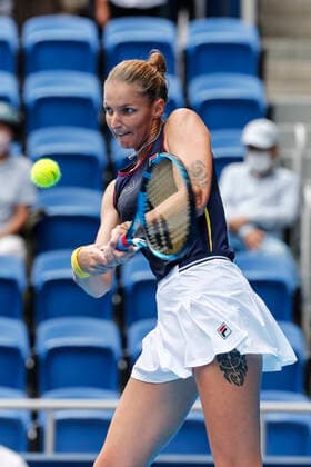 September 22, 2022, Tokyo, Japan: Karolina PLISKOVA (CZE) hits a return against Petra MARTIC (CRO) during their Singles 2nd Round match at the TORAY PAN PACIFIC OPEN TENNIS TOURNAMENT 2022 at Ariake Coliseum. The tournament is held from September 17 to 25. Martic won 6:3,6:4. Tokyo Japan - ZUMAm191 20220922_zap_m191_010 Copyright: xRodrigoxReyesxMarinx