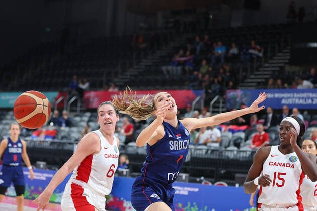 22nd September 2022; Homebush, Sydney, New South Wales, Australia: Women s World Cup Basketball, Serbia versus Canada: Ivana RACA of Serbia loses possession of the ball  ActionPlus12428350 KevinxManning