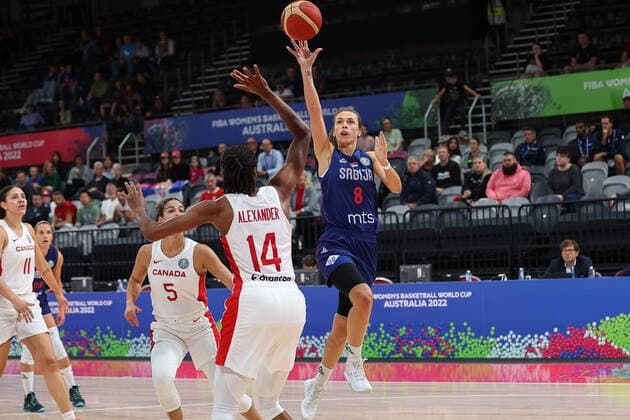 22nd September 2022; Homebush, Sydney, New South Wales, Australia: Women s World Cup Basketball, Serbia versus Canada: Nevena JOVANOVIC of Serbia makes a one handed throw to the basket  ActionPlus12428335 KevinxManning