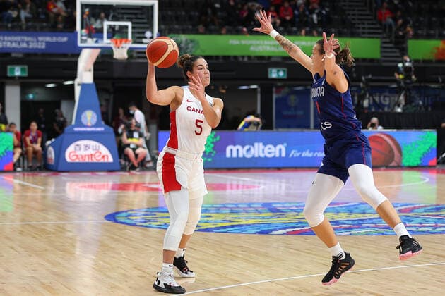 22nd September 2022; Homebush, Sydney, New South Wales, Australia: Women s World Cup Basketball, Serbia versus Canada: Ivana RACA of Serbia attempts to block a pass from Kia NURSE of Canada  ActionPlus12428367 KevinxManning