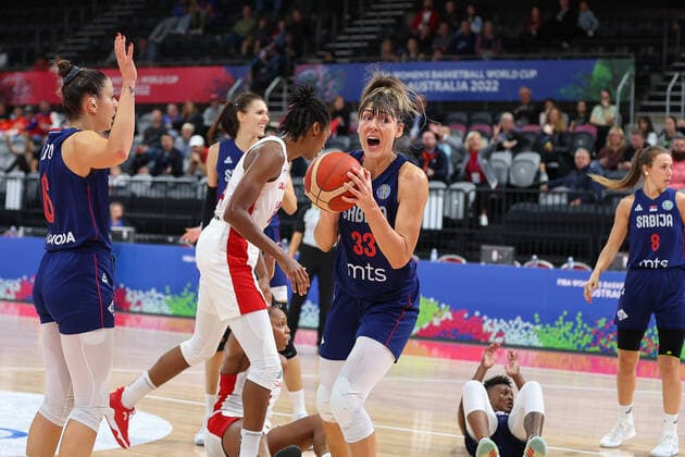 22nd September 2022; Homebush, Sydney, New South Wales, Australia: Women s World Cup Basketball, Serbia versus Canada: Tina KRAJISNIK of Serbia shows her disappointment at giving away a foul  ActionPlus12428370 KevinxManning