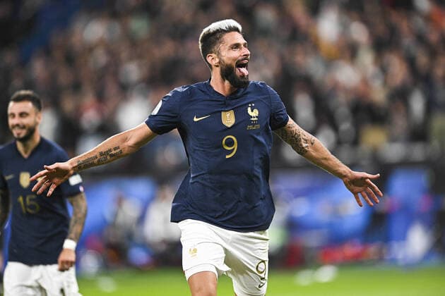 Joie des joueurs de l equipe de France apres le but de Olivier Giroud (Fra) FOOTBALL : France vs Autriche - Ligue des Nations - 22 09 2022 JBAutissier Panoramic 