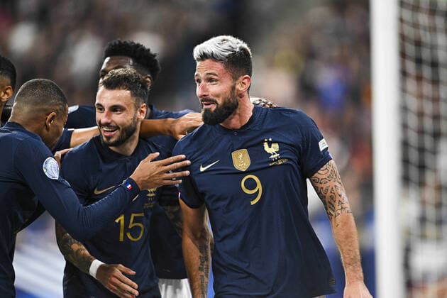 Joie des joueurs de l equipe de France apres le but de Olivier Giroud (Fra) FOOTBALL : France vs Autriche - Ligue des Nations - 22 09 2022 JBAutissier Panoramic 