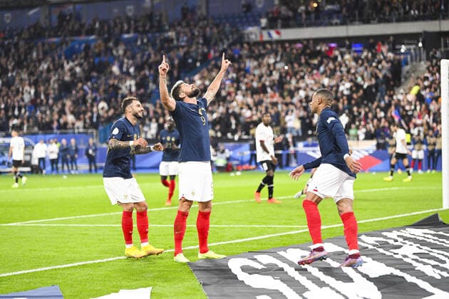 Joie des joueurs de l equipe de France apres le but de Olivier Giroud (Fra) FOOTBALL : France vs Autriche - Ligue des Nations - 22 09 2022 JBAutissier Panoramic 