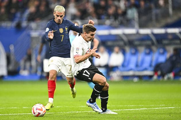 Antoine Griezmann (Fra) vs Marco Friedl (Aut) FOOTBALL : France vs Autriche - Ligue des Nations - 22 09 2022 JBAutissier Panoramic 
