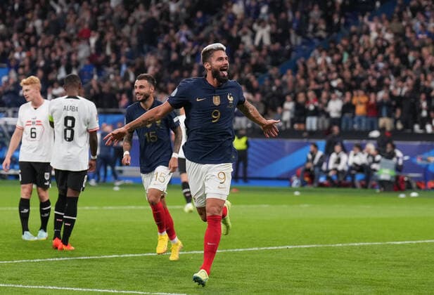 Olivier Giroud (Milan) of France celebrates scoring a goal to make it 2-0 during the International nations league match between France and Austria at Stade de France, Paris, France on 22 September 2022. Copyright: xAndyxRowlandx PMI-5185-0007