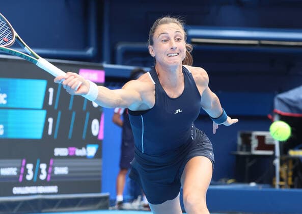 September 23, 2022, Tokyo, Japan - Petra Martic of Croatia returns the ball against Zhang Shuai of China at the singles quarter final match at the Toray Pan Pacific Open tennis tournament at the Ariake Coliseum in Tokyo on Friday, September 23, 2022. Zhang defeated Martic 7-5, 6-2. Noxthirdxpartyxsales  (0169878031st)