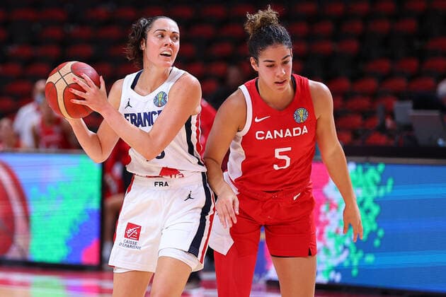 23rd September 2022; Sydney, Homebush, New South Wales, Australia, Women s World Cup Basketball: Canada versus France: Sarah MICHEL of France looks for a teammate to take a pass  ActionPlus12428708 KevinxManning