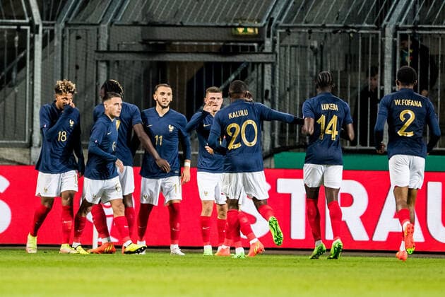 U21, U 21 Freundschaftsspiel, Deutschland - Frankreich; 23.09.2022 Frankreich bejubelt den 0:1 Treffer von Amine Gouiri (Frankreich, 11) U21 Freundschaftsspiel, Deutschland - Frankreich, Magdeburg, MDCC-Arena DFB REGULATIONS PROHIBIT ANY USE OF PHOTOGRAPHS AS IMAGE SEQUENCES AND OR QUASI-VIDEO. Copyright: xBEAUTIFULxSPORTS Wunderlx