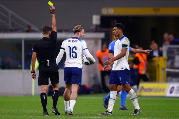 Italy v England UEFA Nations League Jack Grealish of England gets a yellow card during the UEFA Nations League Group C match at San Siro, Milan Content Not Available For UK Newspapers Copyright: xPaulxChestertonx FIL-17373-0159 UK Newspapers OUT