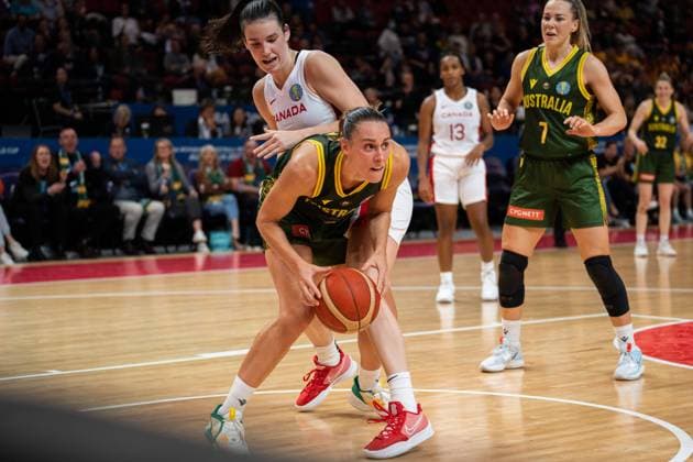 FIBA Womens World Cup 2022 - Canada v Australia Steph Talbot (6 Australia) grabs a rebound during the FIBA Womens World Cup 2022 game between Canada and Australia at the Sydney Superdome in Sydney, Australia. Noe Llamas SPP Copyright: xNoexLlamas SPPx noe_llamas_sports_press_photo_172606
