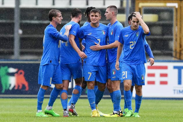 As Castel di Sangro (Aq) 26 09 2022 - amichevole Under 21 Italia-Giappone foto Antonello Sammarco Image nella foto: esultanza gol Lorenzo Colombo 