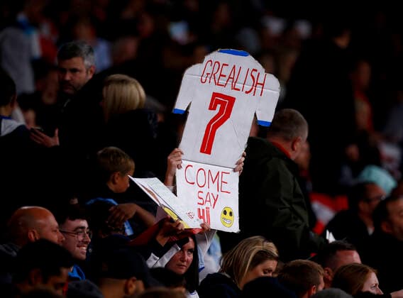 England v Germany UEFA Nations League An England fan with a sign for Jack Grealish before the UEFA Nations League Group C match at Wembley Stadium, London Content Not Available For UK Newspapers Copyright: xPaulxChestertonx FIL-17392-0003 UK Newspapers OUT