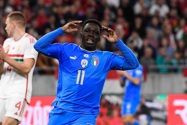 Foto Fabio Ferrari LaPresse 26 Settembre 2022 - Budapest, Ungheria - calcio - Ungheria vs Italia - Uefa Nations League - Gruppo C Giornata 6 6 - Stadio Puskas Arena Park.Nella foto: Wilfried Gnonto (Italy) September 26, 2022 Budapest, Hungary - sport soccer- Uefa Nations League - Group C 6 6 - Stadium Puskas Arena Park.-Park.In the pic:Wilfried Gnonto (Italy)  Copyright: xFabioxFerrari LaPressex