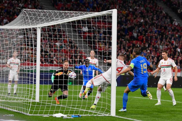 Foto Fabio Ferrari LaPresse 26 Settembre 2022 - Budapest, Ungheria - calcio - Ungheria vs Italia - Uefa Nations League - Gruppo C Giornata 6 6 - Stadio Puskas Arena Park.Nella foto: occasione gol italia September 26, 2022 Budapest, Hungary - sport soccer- Uefa Nations League - Group C 6 6 - Stadium Puskas Arena Park.-Park.In the pic: goal occasion italy  Copyright: xFabioxFerrari LaPressex