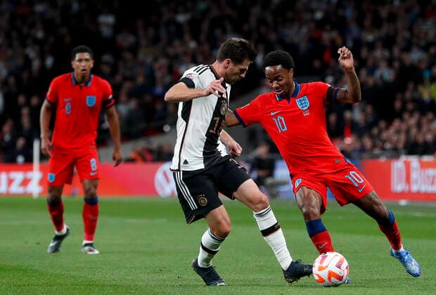 England v Germany UEFA Nations League Raheem Sterling of England in possession takes on Jonas Hofmann of Germany during the UEFA Nations League Group C match at Wembley Stadium, London Content Not Available For UK Newspapers Copyright: xPaulxChestertonx FIL-17392-0060 UK Newspapers OUT