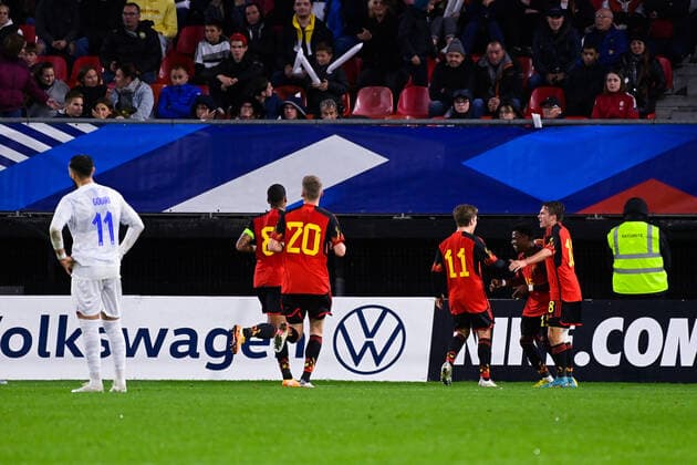 Joie des joueurs de Belgique FOOTBALL : France vs Belgique - Valenciennes - Amical Espoirs - 26 09 2022 FedericoPestellini Panoramic 
