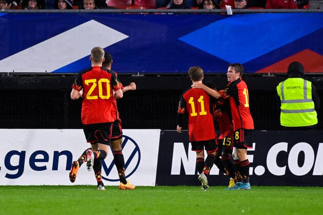 Joie des joueurs de Belgique FOOTBALL : France vs Belgique - Valenciennes - Amical Espoirs - 26 09 2022 FedericoPestellini Panoramic 