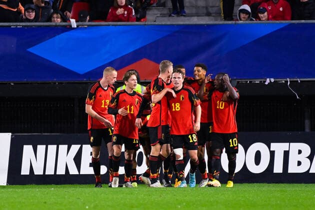 Joie des joueurs de Belgique FOOTBALL : France vs Belgique - Valenciennes - Amical Espoirs - 26 09 2022 FedericoPestellini Panoramic 