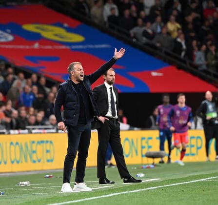 Fussball, Herren, Saison 2022 23, Nations League (Liga A, Gruppe 3, 6. Spieltag) in London, England - Deutschland, v. l. Trainer Hansi Flick (Deutschland), Trainer Gareth Southgate (England), 26.09. 2022, Copyright: xMatthiasxKochx